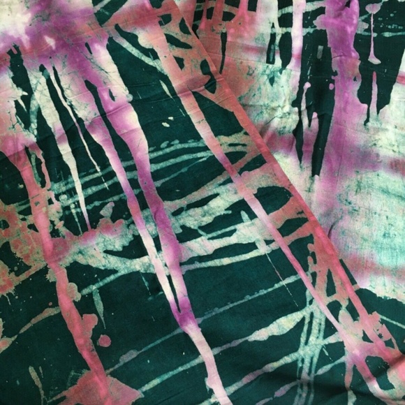 FABRIC Batik Cotton Purple and Green 2 yds + 28" x 45" Wide Tie Dye - Picture 2 of 3